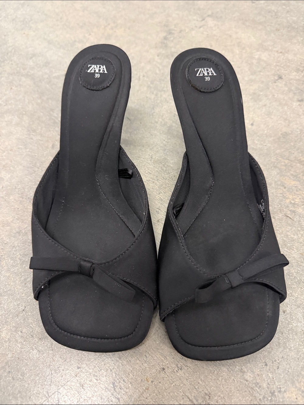 Zara Black Knotted Mid-Heel Slide Mules